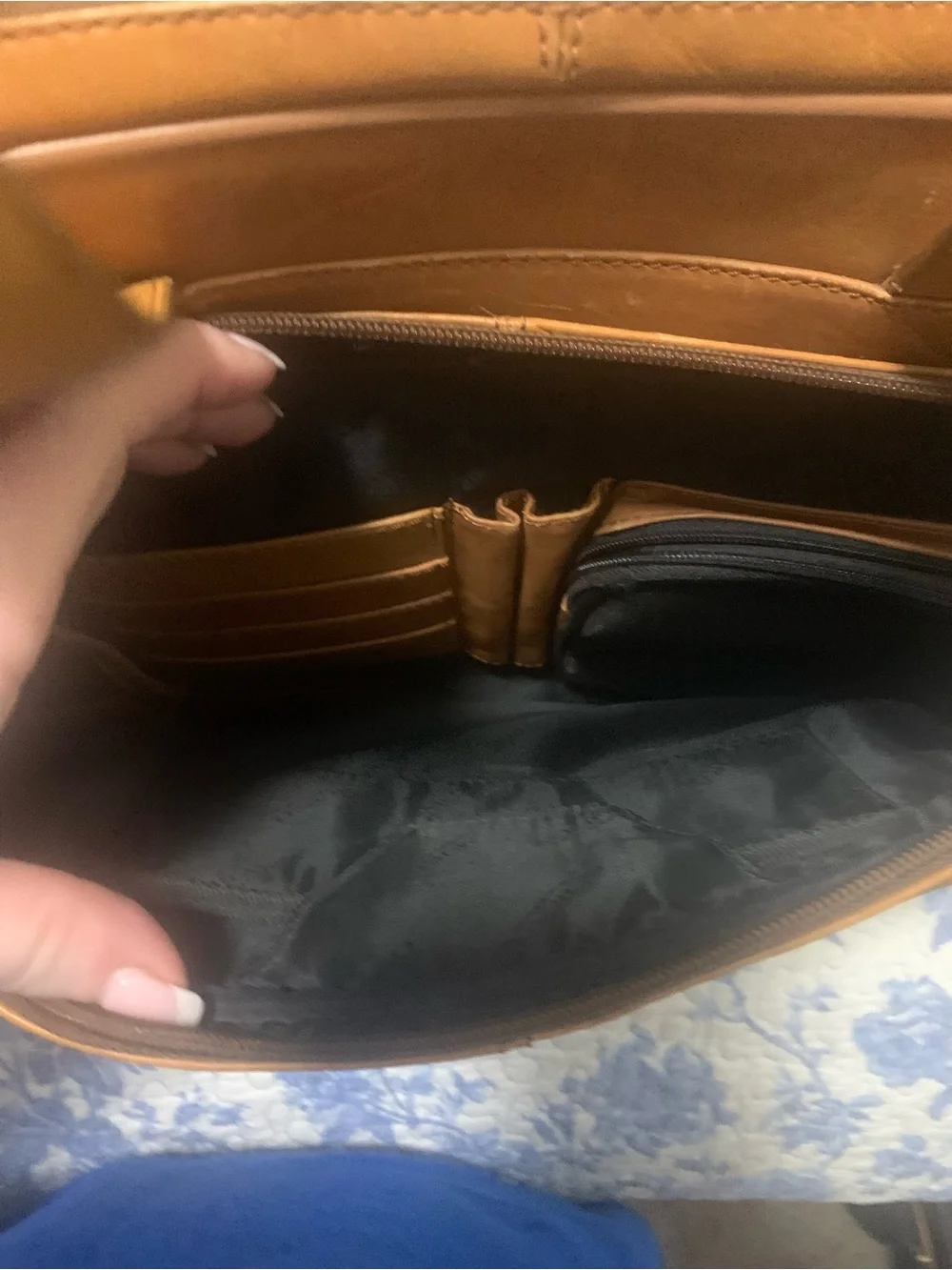 Murano Tan Leather Briefcase with Front Zip Pocket